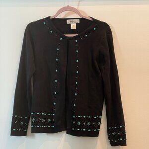 Black Knit Cardigan with turquoise beads